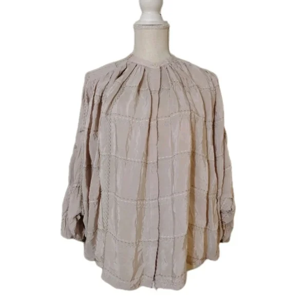 Anthropologie Sarabeth Textured Button Down Blouse Size S Pink Oversized - Picture 3 of 6